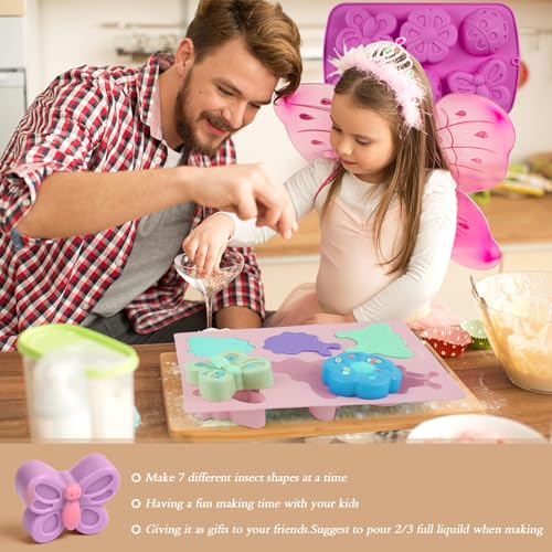 Sakolla 2 Pack Insect Silicone Soap Molds, 6-Cavity Dragonfly Butterfly Ladybug Shape Silicone Molds for Soap Making, DIY Baking Mold for Lotion Bars, Chocolate, Candy, Muffin, Biscuit, Cookie Pans - color: Butterfly
