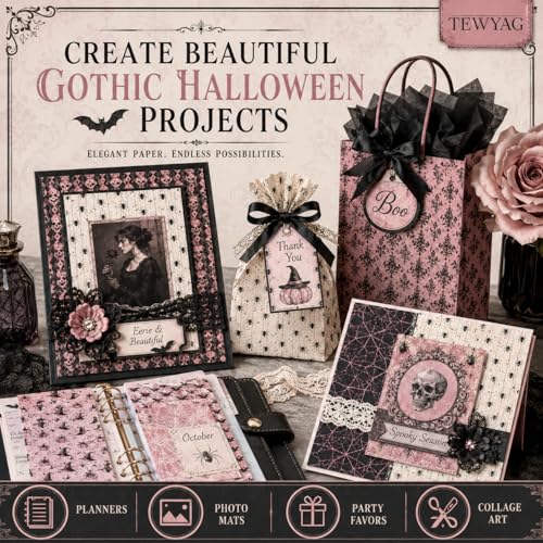 Pink Halloween Scrapbook Paper Pad, 24 Double-Sided 6 x 6 Cardstock Sheets | 24 double-sided 6 x 6 inch sheets in 24 patterns, made from 60 lb cover acid- and lignin-free lightweight cardstock - color: Halloween-A