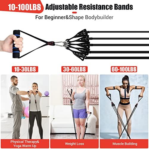 Resistance Bands with Handles for Women, 5 Level Exercise Bands | Workout Bands for Physical Therapy, Yoga, Pilates, Door Anchor, Storage Pouch, Training Poster - color: Black