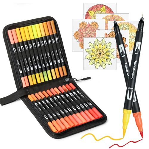 Orange&Yellow Dual Tip Brush Pen,Colored Fine & Brush Calligraphy Pens, Dual Tip Yellow Markers for Adult Coloring Books Drawing Planner Calendar Art Sketch Outlining Sketching Calligraphy - color: Orange