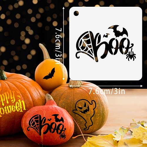 Augshy 56 Pack Small Halloween Pumpkin Stencils for Painting Crafts | Plastic, Reusable, Wood Ornaments, Fabrics, Door Mats, Window Decoration, DIY Crafts, 3 Inch - style: Halloween