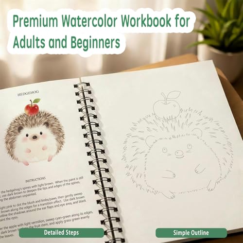 SLWBZ Watercolor Workbooks Coloring Book, Beginner Friendly Painting Kit, Easy Exquisite with Steps, Creative Exploration Watercolor Book for Adults Teens (Cute Rabbit, Without Paint) - color: Cute Rabbit, size: Without paint