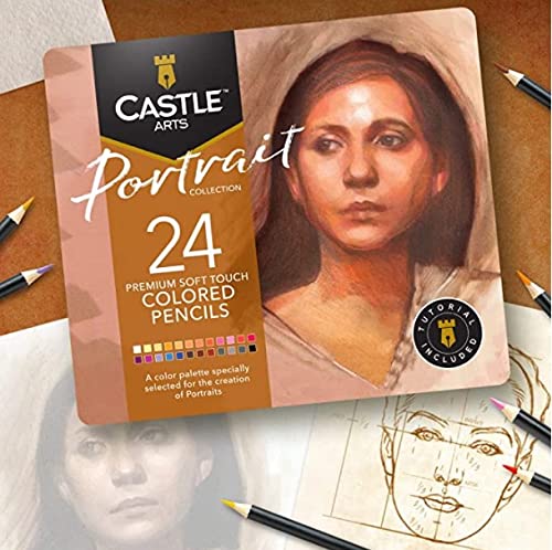 Castle Art Supplies 24 Colored Pencil Set - Portraits Themed Palette | Artist colored pencils set with quality, smooth cores - ideal for drawing, sketching, and coloring, presentation tin box - color: Portrait