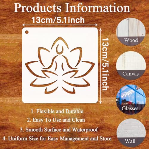 24pcs Lotus and Buddha Stencil Spiritual Symbol Templates Reusable Mandala Templates with Intricate Floral Design for DIY Wall Art, Wood Signs, Fabric, Canvas & Tile | Home Decor Craft Supplies