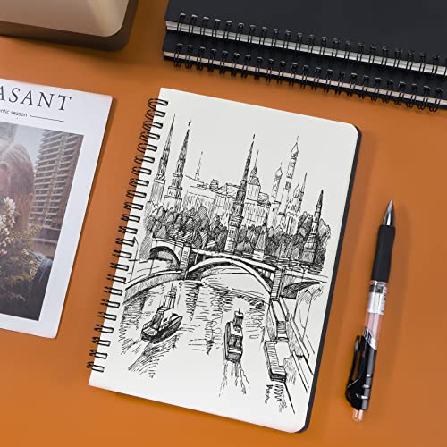 EUSOAR Spiral Notebook Journal, A5 3packs 5.5"x8.3" Hardcover Blank Kraft Sketch Notebook Journals Bulk,College Wirebound Memo Notepads Diary Planner Notebook with Unlined Paper 120pages/60sheets - color: Black, size: A5-3 Packs