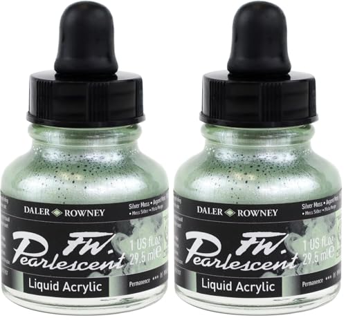 Daler-Rowney FW Pearlescent Acrylic Ink Bottle Silver Moss - Acrylic Drawing Ink for Artists and Students - Permanent Calligraphy Ink - Archival Ink for Illustrating and More (Pack of 2) - size: 1 fl oz (Pack of 2)