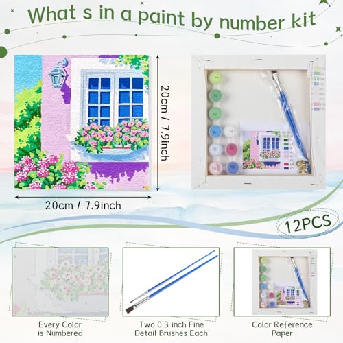Nezyo 12 Sets Scenery Paint by Numbers Adults with Frame, 8x8 Inch Kit | Easy DIY Acrylic Kits for Beginners, Framed Canvas Ready to Hang, For Painting Party Classroom Birthday Gift - style: Scenery