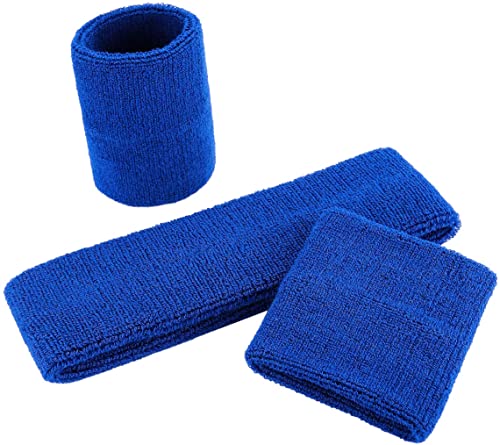 ONUPGO Sweatband Set Sports Headband Wristband Set Sweatbands Terry Cloth Wristband Wrist Sweatband Headbands Moisture Wicking Sweat Absorbing Head Band - color: Blue