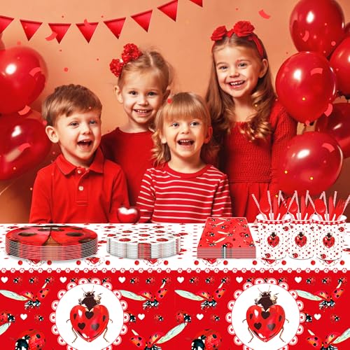 1Pc Ladybug Insect Party Plastic Tablecloth 54 x 87 Inch Long Table Cover, Coccinella Septempunctata Party Tablecover for Ladybird Theme Kids Baby Shower Birthday Dinner Picnic Kitchen Event - color: Ladybug Insect