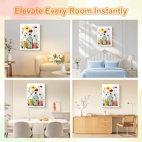 TOSTOG Floral Glass Bottles Framed Canvas Paint by Numbers Art Kit for Adults and Kids, Beginner Acrylic Oil Painting Supplies with Wooden Frame for Home Wall Decor 20 * 30 cm/8 * 12 in - color: Floral Glass Bottles