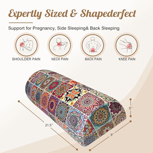 Knee Pillow for Back Sleeping – Half Moon Bolster Pillow for Under Knee While Sleeping Support, Leg & Back Pain Relief (21.5x9x5 Inches) - color: Beige