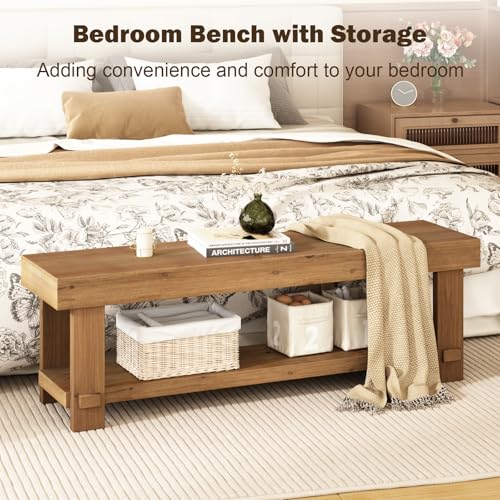 51.2" Solid Wood Bench, Long Farmhouse Narrow Entryway Bench, Natural - size: 51.2"W