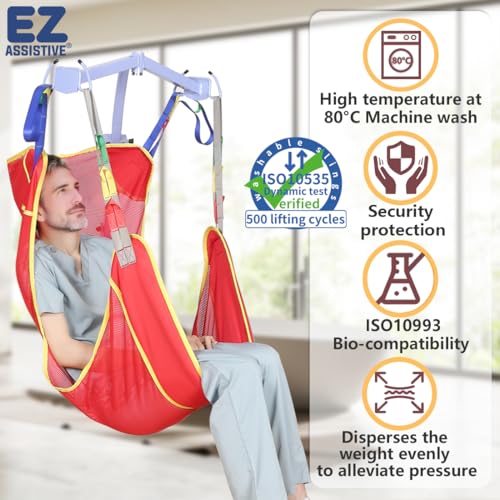 EZ Assistive Universal Full Body Patient Lift Sling for Patient Lift or Transfer, Lift Sling with Mesh Fabric Suitable for Bedridden,Elderly or Disabled to Bathing - size: Medium-Red