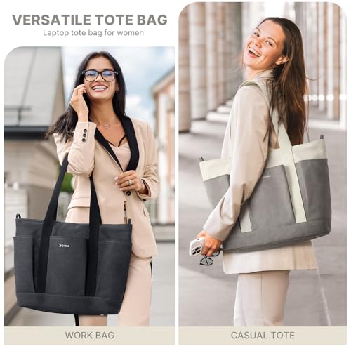 G4Free Large Canvas Tote Bag for Women with Zipper Fit 15.6" Laptop, Everything Tote Bags with Pockets for Work, Travel - color: Grey