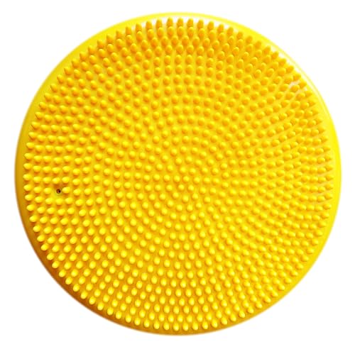 AppleRound Inflated Wobble Cushion with Hand Pump, Air Stability Board (Extra Thick), Core Balance Disc for Adults, Sensory Wiggle Seat for Kids, Flexible Seating for All Age, 13.5in / 34cm Diameter - color: Yellow