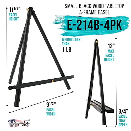 U.S. Art Supply 12" Black Wood Tabletop Easel (4 Pack) - Adjustable | A-Frame Canvas Stand for Painting Party & Signs - Table Top Easel for Painting, Canvas Holder, Crafts, Photos, Pictures - color: Black, size: 12 inch