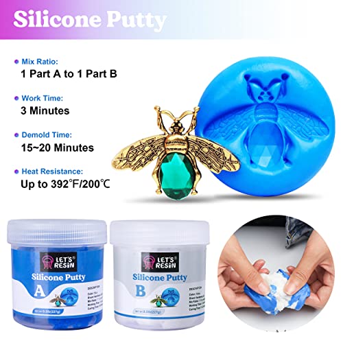 LET'S RESIN Silicone Putty, 1LB/40A Mold Making Kit | Non-Toxic, Strong & Flexible, Easy 1:1 Mixing Ratio for Reusable Silicone Molds, Resin, Soap