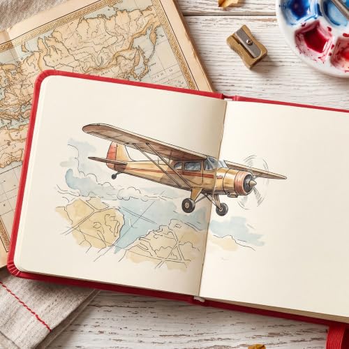 Hardcover Pocket Sketchbook, 5" × 5", 80 Sheets Small Sketch Book, Red | 160gsm Acid-Free Paper, Elastic Closure, Ribbon Bookmark, Compact Travel Size for Sketching & Journaling - color: Red