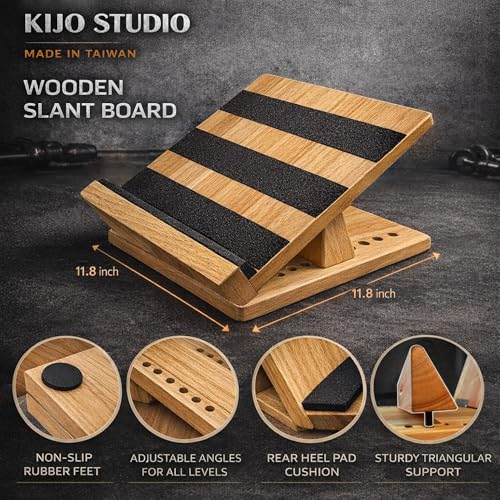 16-Level Adjustable Solid Wooden Slant Board for Squats – 550 lbs Heavy Duty Squat Wedge for Weightlifting & Ankle Mobility – Incline Board for Calf Raises & Leg Day Training