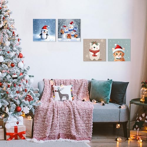 DOMROM 4 Pack Paint by Numbers for Adults, Christmas Snowman DIY Paint by Number Kit, Easy Animals Acrylic Painting Set on Canvas with Frame, Home Wall Decor Gift 8x8 Inch - color: YH4ZH653
