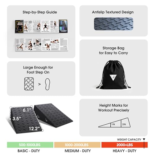Folaps Squat Wedge Block with Guide for Heel Elevated Squat Weightlifting Slant Board for Squats with Carry Bag to Improve Mobility Balance and Strength Performance - color: Dark