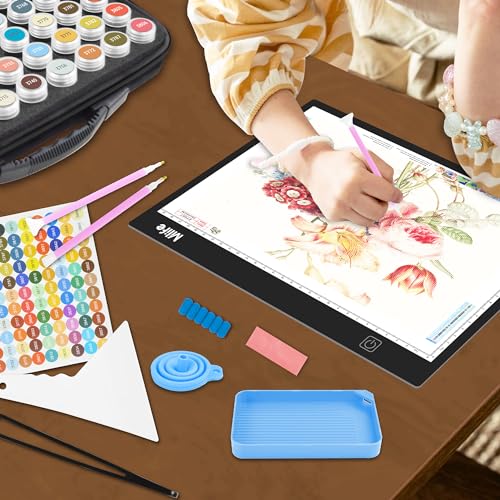 Mlife Diamond Art Painting Storage Boxes,1 Diamond Painting A4 Light Box Tracing Light Board with 3 Brightness, 80 Slots Bead Storage with 5D Diamond Art Accessories and Tools Kit(Black) - color: black