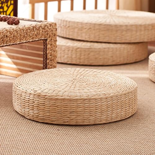 Japanese Round Floor Seat Cushion, Padded Knitted Straw Tatami Floor Cushion, Meditation Mat Prayer Pillow for Kneeling 40cm - size: 40cm