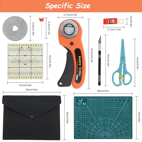 Rotary Cutter Set 96pcs,Quilting Kit Include 45mm Fabric Cutter with 5 Extra Blades,Patchwork Ruler, Needles, Clips & Pins for Sewing, Scrapbooking, Leather Dressmaking