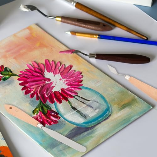 PATIKIL Art Spatula, 2 Pcs 17.5mm Stainless Steel Flexible Palette Knife Painting Knife Painting Spatula Oil Painting Mixing Scraper with Wood Handle for Canvas Acrylic Painting, Red