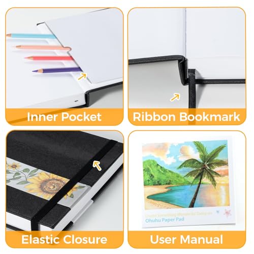 Ohuhu 7"x10" Marker Paper Pad Art Sketchbook for Drawing and Sketching | Large Sketch Book - 120 LB/200 GSM Smooth Drawing Paper - 78 Sheets/156 Pages - PU Hardcover Sketch Pad for Alcohol Markers - size: 7" x 10"