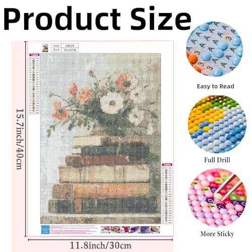 Diamond Art Kits for Adults,Book and Flower 5D Diamond Painting Kits | DIY Paint By Diamonds,Full Drill Round Diamond Dot Gem Art Painting, Relaxing for Home Wall Art Decor, Gift,11.8 X 15.7 inch - color: KM629-1