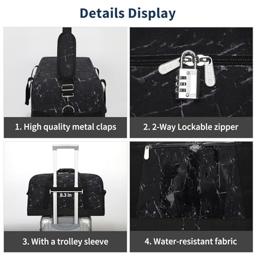 21 inch Gym Bag for Men - 40L Travel Duffel Bag Sport Duffle Bags for Weekend Overnight with Bottom Support (Marble Black) - color: Marble Black