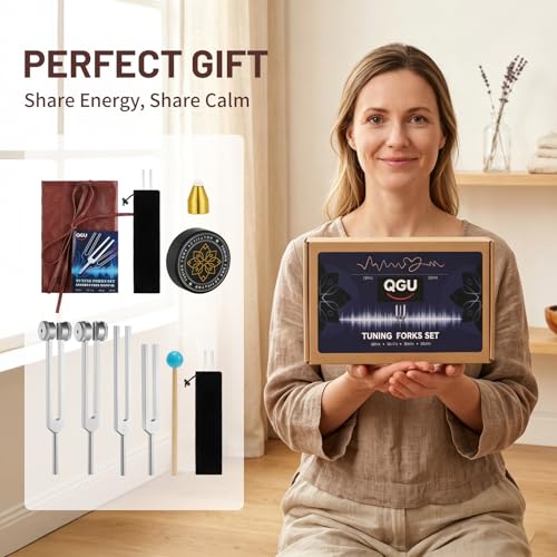 Healing Tuning Fork Set –Includes 128Hz, 136.1Hz, 256Hz, 384Hz Weighted and Unweighted,with Activator & Wooden Mallet,Tuning Fork Set for Meditation, Yoga, and Chakra Energy Therapy