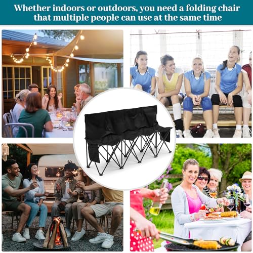 Kigley 2 Pack 4 Seat Folding Soccer Bench, Portable Sports Bench with Carry Bag and Side Pockets, 8 Person Sideline Chairs for Football Basketball Camping Practice Games(Black) - color: Black