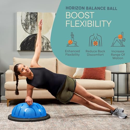 Lifepro Horizon Half Balance Ball Trainer with 440 lb Capacity Stability | half balance ball for full-body training, core strengthening and home gym fitness routines. Includes a pilates ball - color: Blue