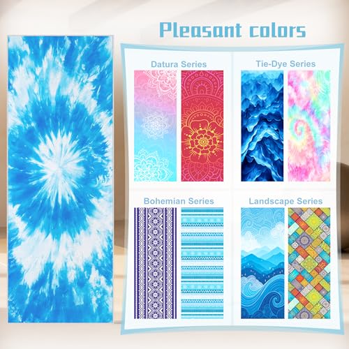 Yoga Mat Towel, Hot Yoga Towel High-Definition Pattern, Machine Washable with Ultra-Absorbent Yoga Towels for Hot Yoga Non Slip for Fitness, Exercise, Pilates, 72 x 27 in,Blue & White - color: Blue & White