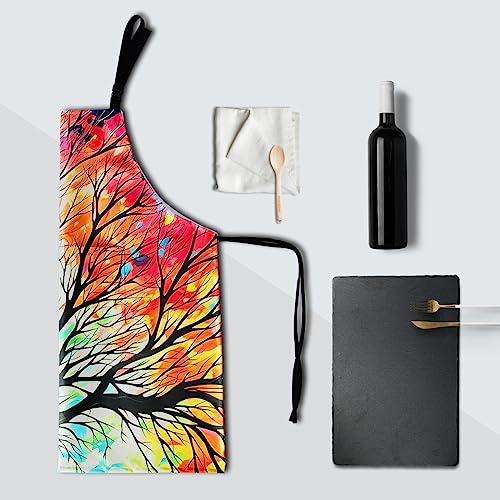 Artist Painting Apron with 2 Pockets Painters Art Aprons Gifts for Women Men - color: Rainbow Leaves Branch Tree