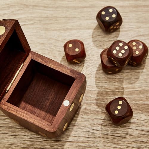 Two's Company Wood Crafted Dice Box with 6 Dice, Acacia Wood, 2.5-inches Square, Brown (Pack of 2) - size: Standard (Pack of 2)