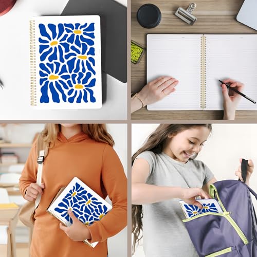 Cute Spiral Notebook journal A4 Aesthetic Pretty Design for Women Girls Kawaii with Pocket, 8.5 x 11 inch, Lined, Blue Flower - color: Blue Flower, style: Lined