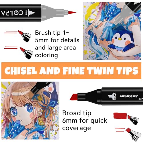 colpart 120 Colors Alcohol Markers, Brush Dual Tip Markers with Case | Brush & Chisel Markers, Includes Pen Holder and Case,Kids&Adult Ideal for Coloring, Painting, Sketching and Drawing