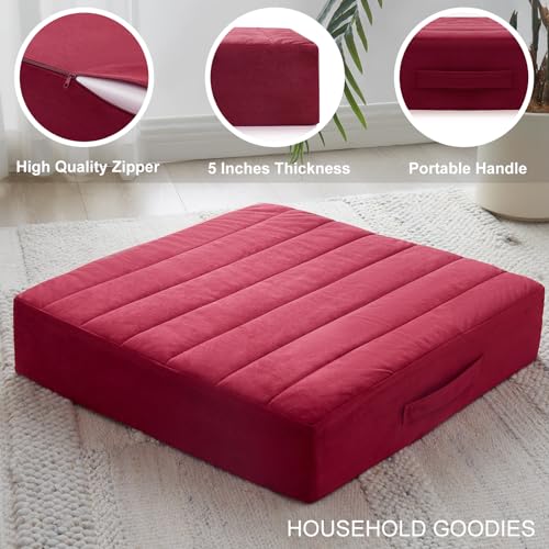 JKMAX 22 inches Floor Pillow for Adults - Large Meditation Cushion with Thick Foam & Soft Tufted Cover - Premium Outdoor Square Floor Cushion Seat - Yoga Pillows for Sitting On Floor - Burgundy - color: Burgundy, size: 1 Count