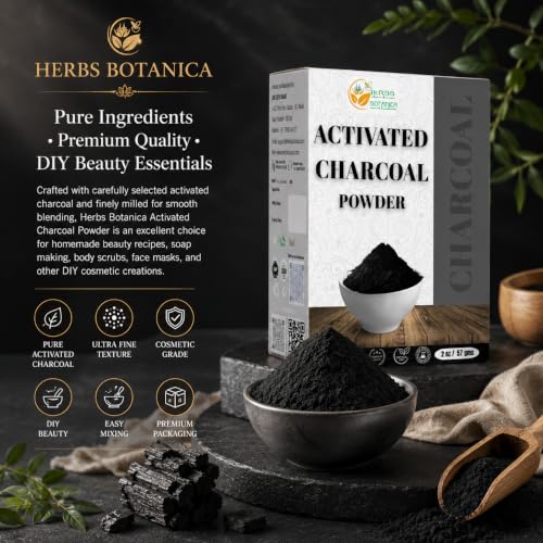 Herbs Botanica Activated Charcoal Powder, Food Grade, 2 oz | Bamboo charcoal powder for baking, soap making, face masks, and DIY skincare.