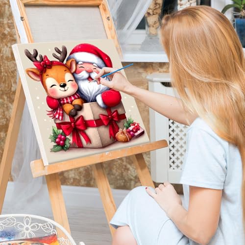 Bowetile 4 Pack Framed Paint by Numbers Christmas for Adults, Cartoon Paint by Numbers for Kids Ages 8-12 on Canvas, Acrylic Snowman Santa Claus Number Painting Christmas Gifts for Home Decor, 8x8in - color: Snowman, Santa Claus