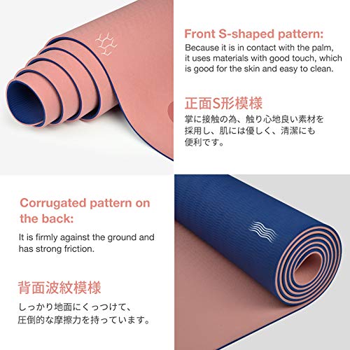 Gruper Yoga Mat Non Slip, Eco Friendly Fitness Exercise Mat with Carrying Strap,Pro Yoga Mats for Women,Workout Mats for Home, Pilates and Floor Exercises - color: Pink / Navy Blue, size: 0.31*24*72 Inches