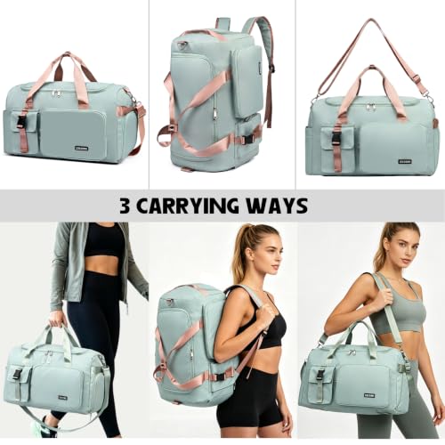 Eslcorri Duffle Bag Backpack with Shoe & Wet Pocket for Gym Travel, Green - color: Corduroy Green