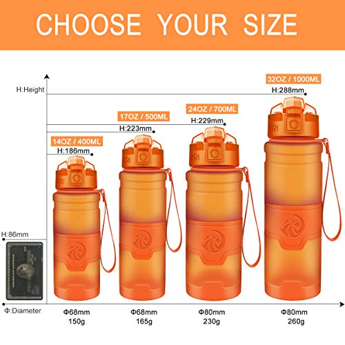 ZORRI Sports Water Bottle, 400/500/700ml/1L, BPA Free Leak Proof Tritan Lightweight Bottles for Outdoors,Camping,Cycling,Fitness,Gym,Yoga- Kids/Adults Drink Bottles with Filter, Lockable Pop Open Lid - color: Orange, size: 14 Ounces