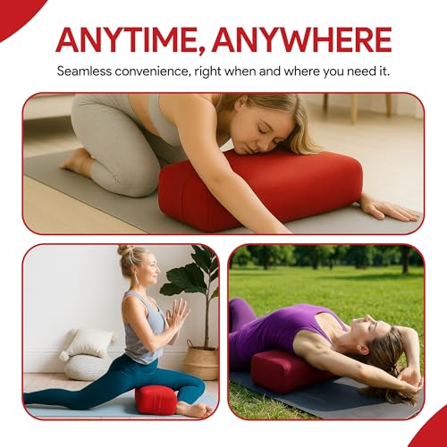 Rectangular Yoga Bolster Pillow for Meditation, Yoga & Back Support โ Soft Meditation Cushion with Removable Hand Wash Cotton Cover & Carry Handle (Red) - color: Red