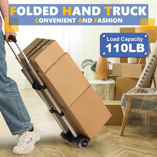 Gorpuire Small Folding Hand Truck Dolly with 2 Wheels, Foldable Luggage Cart, Lightweight Aluminum Collapsible Trolly Portable Dolly for Moving Airport Travel Use | Lightweight Aluminum Collapsible Trolly Portable Dolly for Moving Airport Travel Use Gorpu