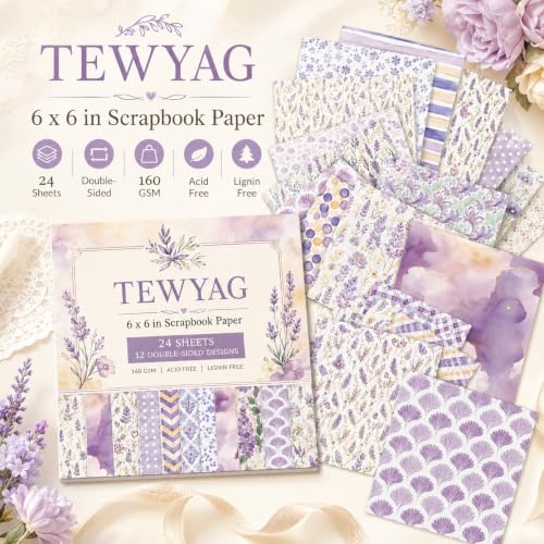 Vintage Scrapbook Paper Double Sided 6x6 Watercolor Lavender 24 Sheets - color: Lavender