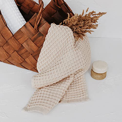 sea me at home Waffle Hand Towel – 100% Turkish Cotton, Quick-Dry, Soft and Absorbent Bathroom Towel (Beige) - color: Beige, size: Hand Towel (1 Piece)